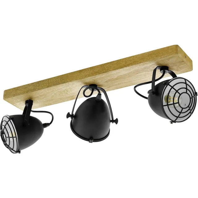 Eglo Gatebeck - wand|plafondlamp - 3-lichts - E14 - hout|zwart