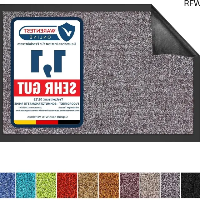 RFWR Vloermat met Antislip Rug | Wasbare Schoonloopmat | Duurzame Deurmat | Vuilvangmat voor Binnen en Buiten | Verkrijgbaar in Diverse Kleuren en Maten Grijs