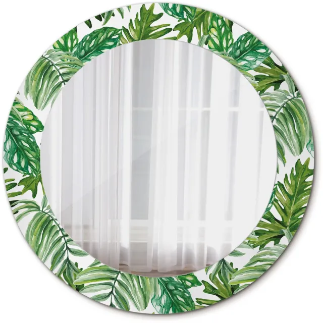 TULUP Spiegel - Ronde Spiegel - Spiegel op gehard Glas - Junglebladeren - Diameter: 60 cm - Spiegel met patroon - Inloopkastspiegel – Badkamerspiegel - Toiletspiegel - Groene - Minimalistische Spiegel - Make-up Spiegel - Hangspiegel Groen Junglebladeren