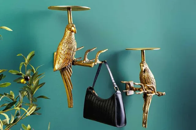 Invicta Interior Set van 2 wandkapstok WILDLIFE BIRDS 45cm goud Metaal Hammerschlag Design handgemaakt - 44881 Zie omschrijving