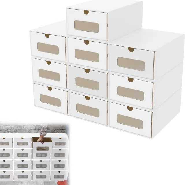 LZQ 10er Stapelbaar Doosenset – Schuifkastdoos Met Zichtvenster Uit Krachtpapier, Schoen- En Speelgoeddoos Voor De Opberging Van Accessoires, 23,5 X 34,5 X 13,5 Cm - Wit