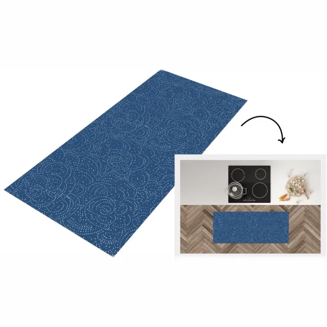 KitchenYeah Keukenloper 120x50 cm - Keukenmat vinyl Patroon - Blauw - Japan - Keukenmatten loper - Keuken vloerkleed tapijt