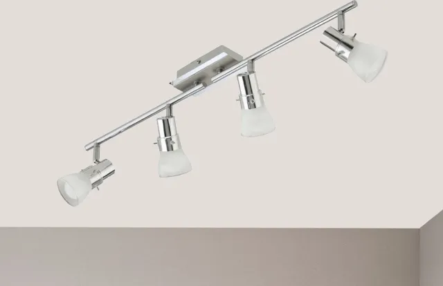 Trango Trango4-lichts plafondlamp 1007-48 in chroomlook & geborsteld aluminium *FREYA* incl. 4x 5 Watt E14 LED lamp 3.000K warm wit Badkamerlamp, Halverlichting, Keukenlamp, Draaibare LED plafondlamp, Kroonluchter 4-Vlams chroom
