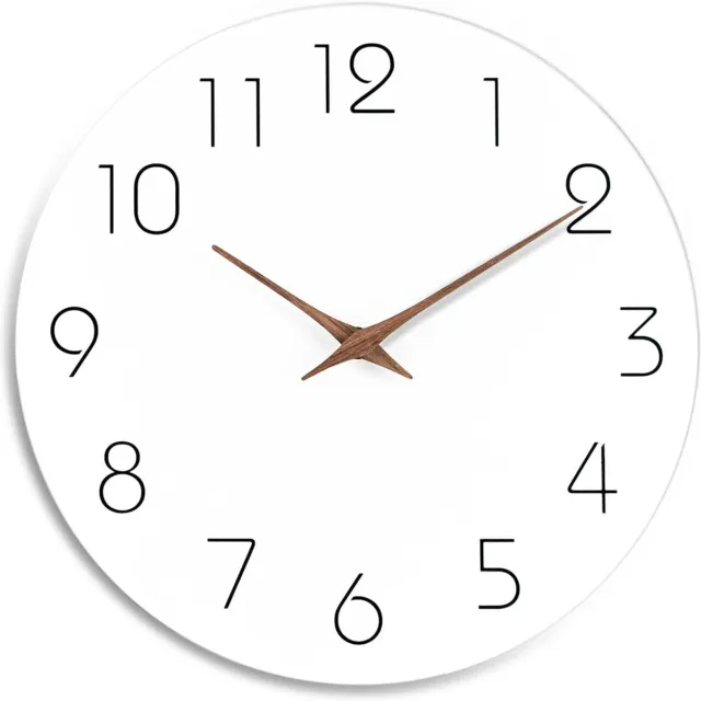 Oemmn Houten Hangklok - 30 cm in Diameter - Stil - Batterij Aangedreven - Eenvoudig Te Lezen - Geschikt Voor Huis, Keuken, Slaapkamer, Kantoor, School - Wit