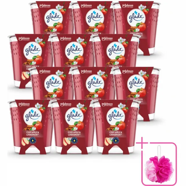 Glade 12 x Glade - Geurkaars Cosy Appel Kaneel - 100% Raapzaadwas & Vegan - 112 g - Bulkverpakking - Geurkaars - Douchemop - Vegan rood