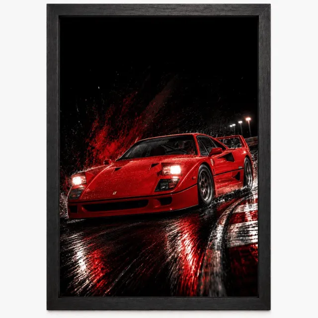 Joshimo Ferrari F40 Poster | Klassieke Supercar | Inclusief Zwarte A4 Lijst