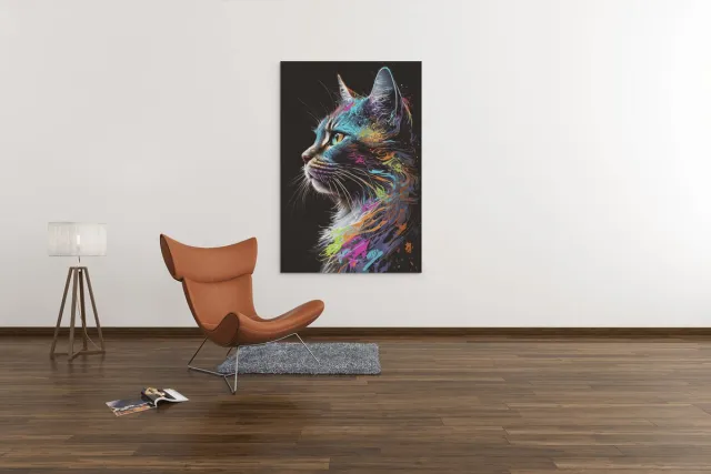 Trendex Global Canvas Schilderij Dieren - Kleurrijke Kat - Wanddecoratie - 120x80x2 cm