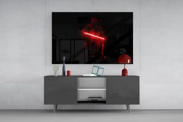 Insigne Art Glasschilderij Sci-Fi Muzikant – Moderne Wanddecoratie – Donker Design – Premium Kwaliteit - 72 x 46 cm Zwart