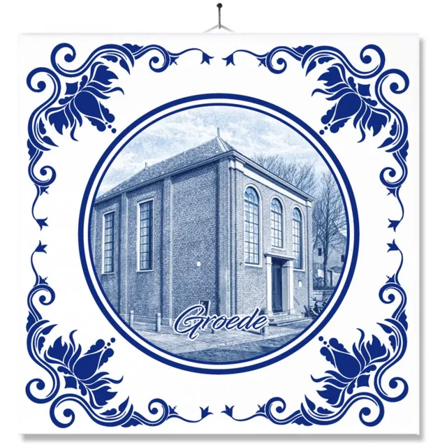 MC Living Tegel Met Opdruk | Groede | Delft Blauw | Cadeau | Inclusief Geschenkdoos | Standaard | Ophangsysteem Ontwerp 1