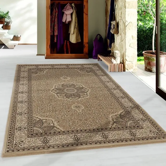 Ayyildiz Oosterse vloerkleed, oosters design, beige kleur, vloerkleed voor de woonkamer, jute achterkant, afmeting: 80 x 150 cm