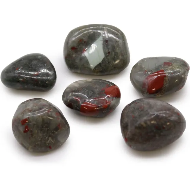 Ancient Wisdom Zak met 6 grote Afrikaanse trommelstenen - Bloedsteen - Sephtonite