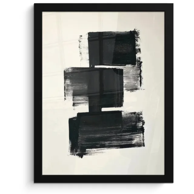 FrameYourWall Poster in lijst - Fotolijst 30x40 cm - Posters - Rechthoeken - Penseelstreken - Abstract - Zwart - Posterlijst zwart - Decoratie - Wanddecoratie woonkamer - Muurdecoratie slaapkamer
