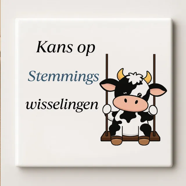Nevolis Grappige Koe Stemmingswisselingen Keramische Tegel – Kans op Stemmingswisselingen Quote – Humoristische Wanddecoratie – 15 × 15 cm Multi Color