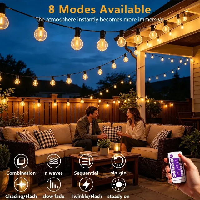 HomeGoodies Solar lichtsnoer buiten - Lichtslinger – 17.25m met 45 G40 LED lampen op zonne energie – Dimbaar - 8 lichtstanden en timer