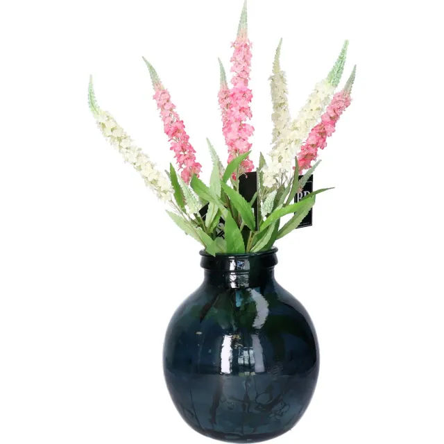 Natural Living Bloemenvaas Lourdes - grijs transparant - gerecycled glas - 25 x 30 cm - Ronde bol vorm vazen