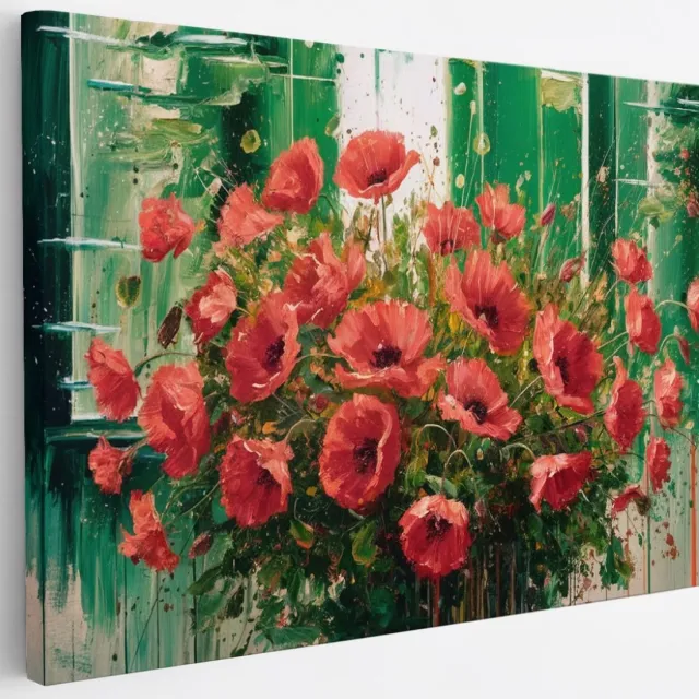 Saammp Canvas Schilderij - Rode bloemen - Abstract - Landschap - Natuur - 30x20 - Foto op canvas - Wanddecoratie - Muurdecoratie Woonkamer - Slaapkamer decoratie - Canvas Print Multicolor
