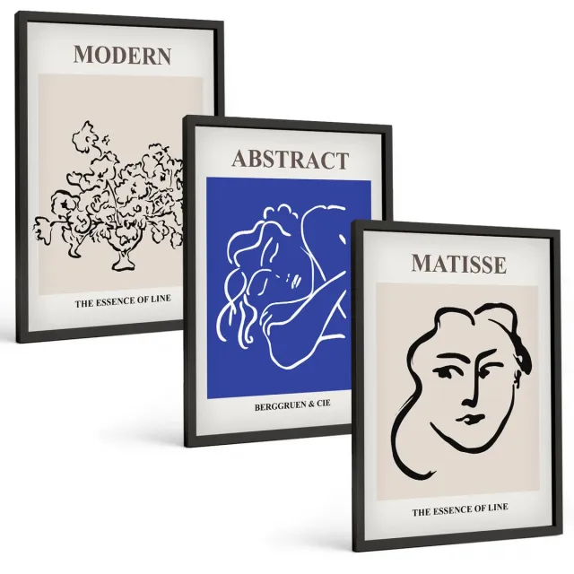 TULUP 4-Delige Schilderij Set - Posters in de moderne en abstracte stijl van Henri Matisse - 40 x 60 cm - Wanddecoratie - Schilderijen Set - Interieur - Moderne Wanddecoratie Zwarte lijst
