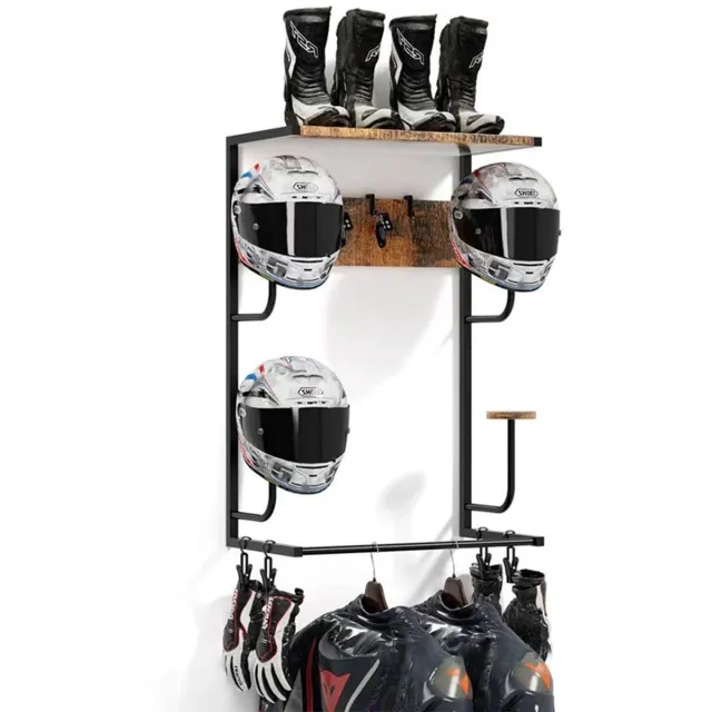 Turold Kledingrek - Kapstok Staand - Schoenenbank - Kapstok met Schoenenrek - Voor Motoruitrusting, Zwart, 4xHelm/Handschoenen etc