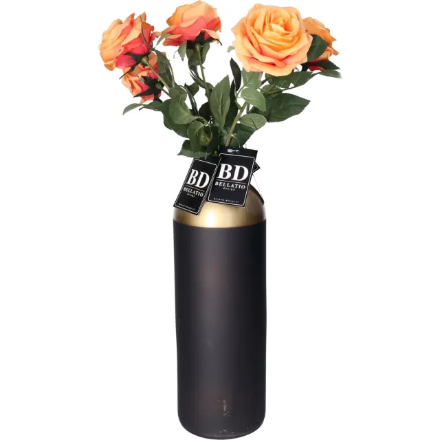 Bellatio Design Kunstbloem Roos Dijon - 5x - 64 cm - oranje - zijde kunstbloemen - Boeket - stelen - rozen