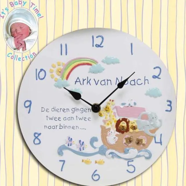 It's Baby Time Wandklok Ark van Noach wit