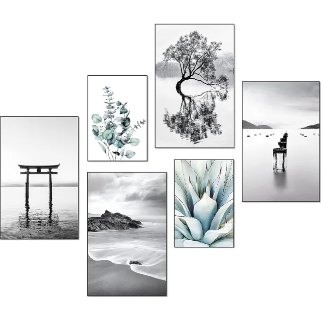 Artpin Moderne poster set - foto's woonkamer decoratie slaapkamer - beach palm Zwart wit fotowand zonder lijst (4x A3 | 2x A4) W15 groen