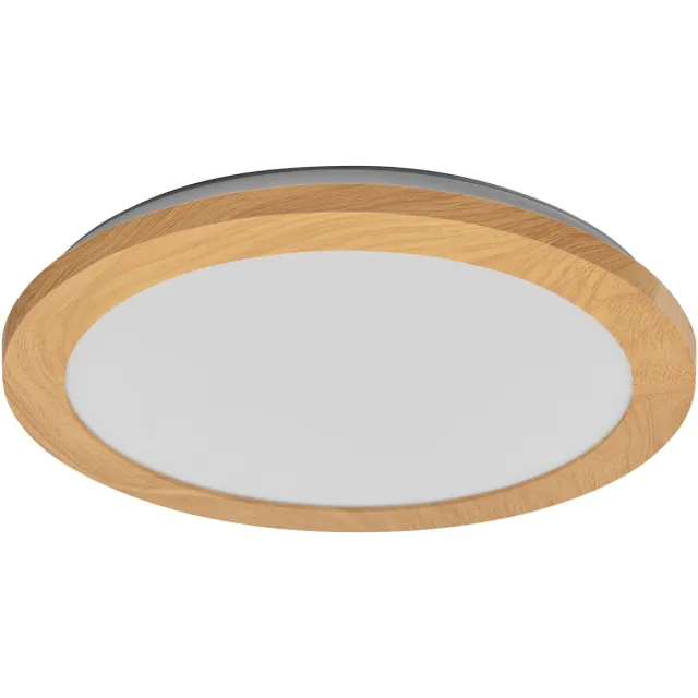 Osram ORBIS Disc wand-/plafondlamp met LED, houtdecor, 22W, 1800lm, 3000/4000K, verstelbaar via wandschakelaar met Click CCT, 30cm diameter, IP44 bescherming voor badkamers, inclusief schroeven/pluggen Houten decor
