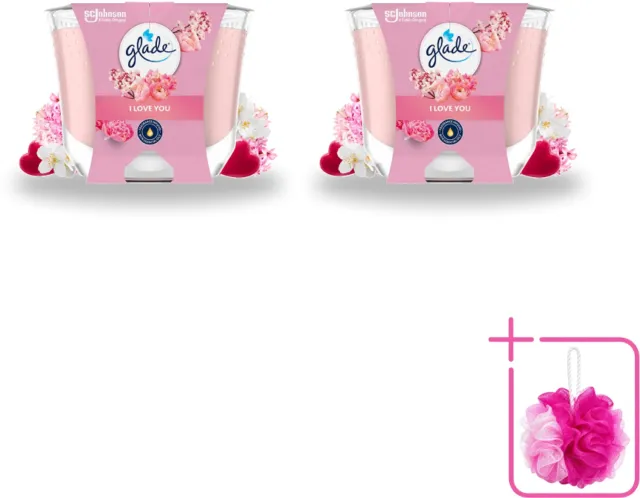 Glade 2 x Glade - Geurkaars I Love You - 100% Raapzaadwas - 204 g - Bulkverpakking - Geurkaars - Douchemop - Romantische geur roze
