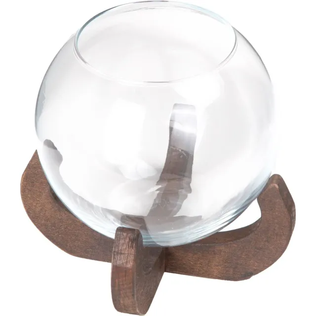 Joy Kitchen glazen vaas met houten standaard - Olivia | tafel decoratie | vaas glas | houten voet | bloemenvaas | glazen vaasje | vaas glas transparant | glazen pot 1 bol