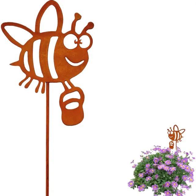 Ibenzoa Decoratieve Roestige Bij Tuinsteker voor Buiten, Weerbestendige Metalen Bloemensteker Bruin