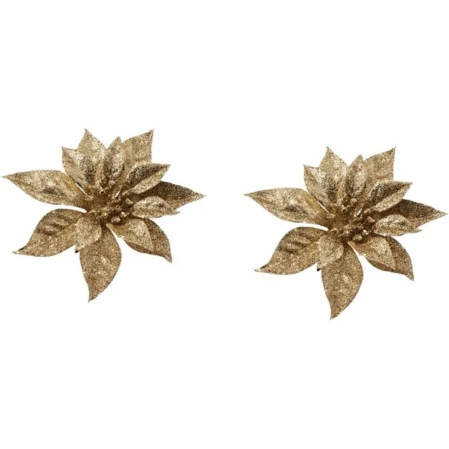 Cosy&Trendy Cosy & Trendy Kersthanger - 6x - bloem - op clip - goud - 18 cm - Kerstboomversiering Goudkleurig