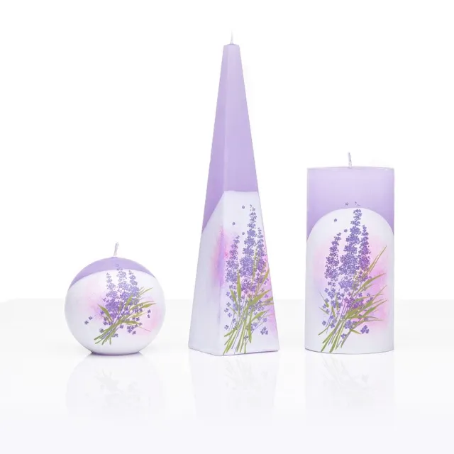 Jakelis Kaarsen - Set Handgeschilderd - Lavendel - cadeau wit/paars/lila/roze