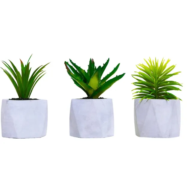 Atmosphera Kunstplant - Nepplant - Cement - Set van 3 - Vetplant - Voor Binnen - Met Pot - Succulent Grijs