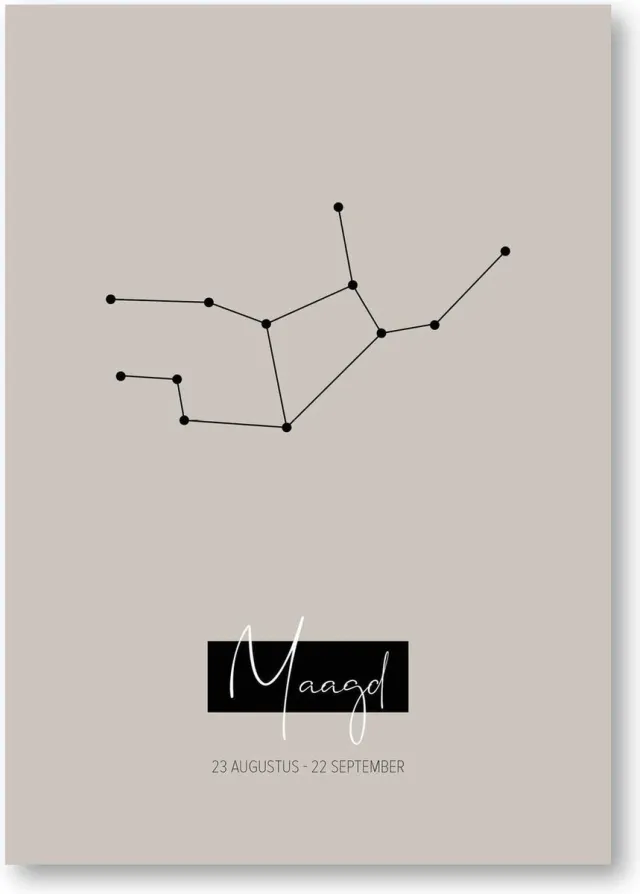 MOODZ design Sterrenbeeldposter Maagd | A3 formaat | warm grijs | naturel Beige