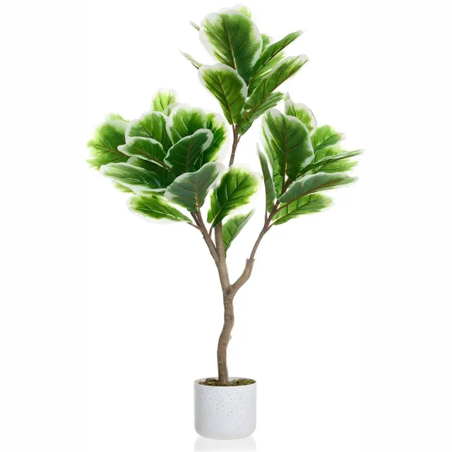 Happiq Kunstmatige ficusboom - Voor thuiskantoor of woonkamer - 100 cm vioolblad vijgenboom - Met witte plantenbak, kofferbak en bladeren - Groen-100cm Green