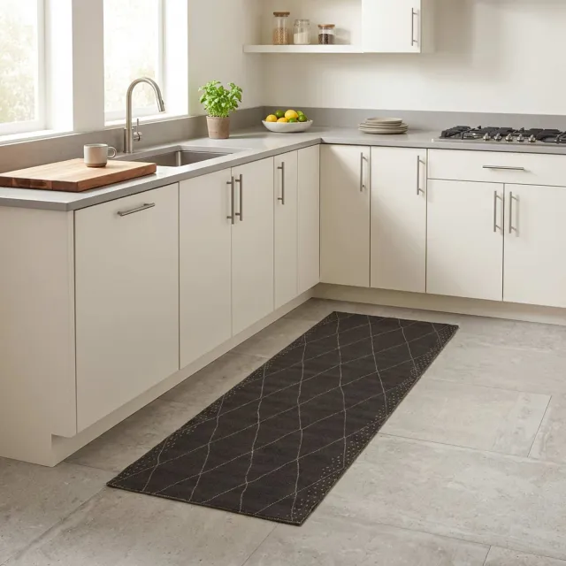 vidaXL Keuken Vloerkleed Antraciet geruit 300 x 60 cm 100% Polyamide Anthraciet