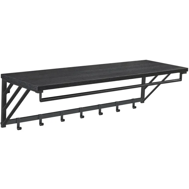 Acaza Kapstok - Wandkapstok - Kapstok Hangend - 90 x 30 x 26.2 cm - 7 Haken met Plank en Kledingstang - Zwart
