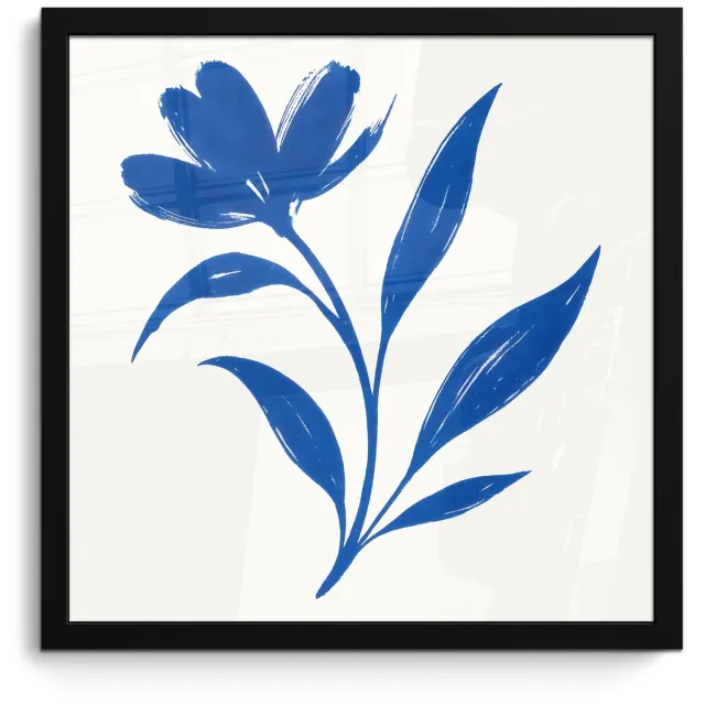 FrameYourWall Poster in lijst - Fotolijst 40x40 cm - Posters - Bloem - Blaadjes - Minimalistisch - Blauw - Posterlijst zwart - Decoratie - Wanddecoratie woonkamer - Muurdecoratie slaapkamer
