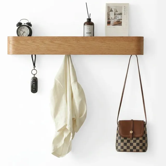 Novalura Wandkapstok Eiken Bruin – 8 Verborgen Haken – Massief FSC Hout - Minimalistisch