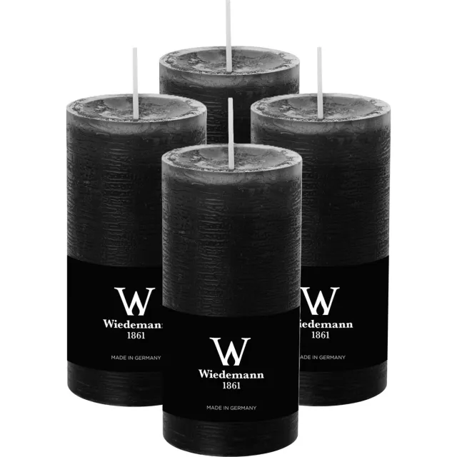 Wiedemann Cilinderkaars/stompkaars - 4x - rustieke kaars - zwart - 6 x 12 cm - 42 branduren