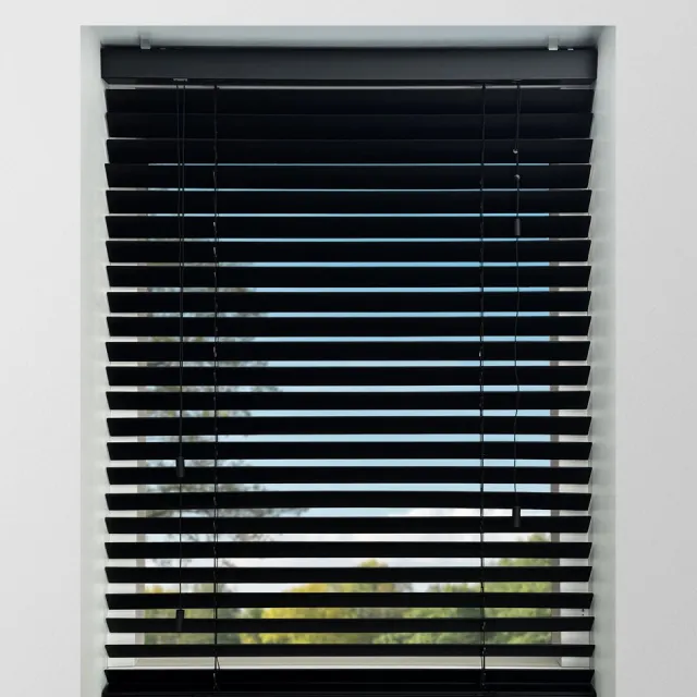 Raamdecoratiemagazijn.nl Houten Jaloezie - 50mm - Zwart - 110x130cm - Ladderkoord