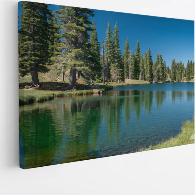Saammp Canvas Schilderij - Meer tussen de bomen - Landschap - Natuur - 40x30 - Foto op canvas - Wanddecoratie - Muurdecoratie Woonkamer - Slaapkamer decoratie - Canvas Print Multicolor