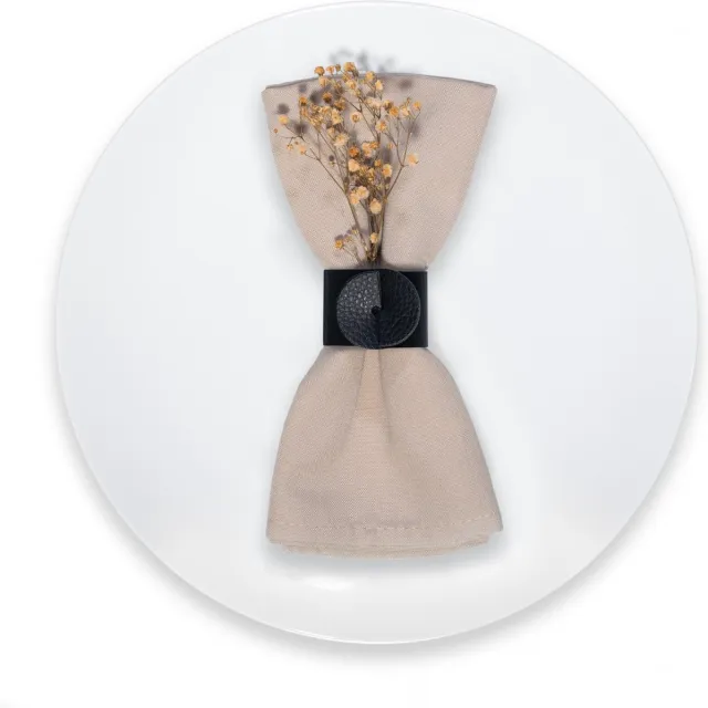 SKINNATUR Servetringen Set van 12 – Zwart (Charcoal) – Ø 4 cm – Gerecycleerd Leer – Servethouders voor Tafeldecoratie