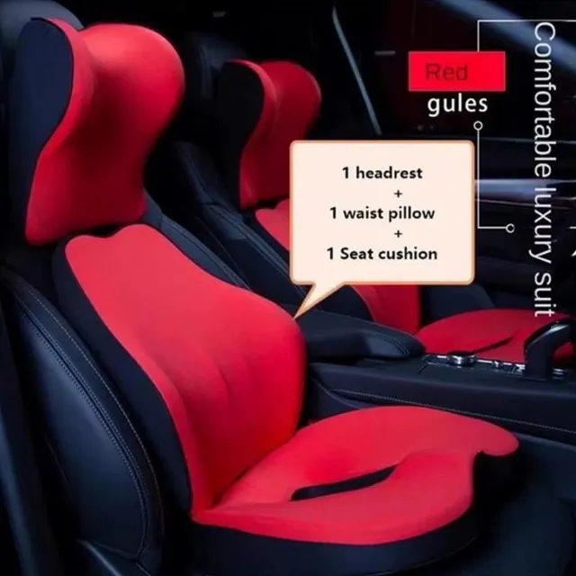 rimmo Auto Nek- en Lendenkussen Memory Foam – Ergonomische Hoofdsteun en Rugkussen voor Autostoel – Auto Accessoire tegen Nekpijn en Rugpijn – Comfort voor Lange Autoritten - Rood