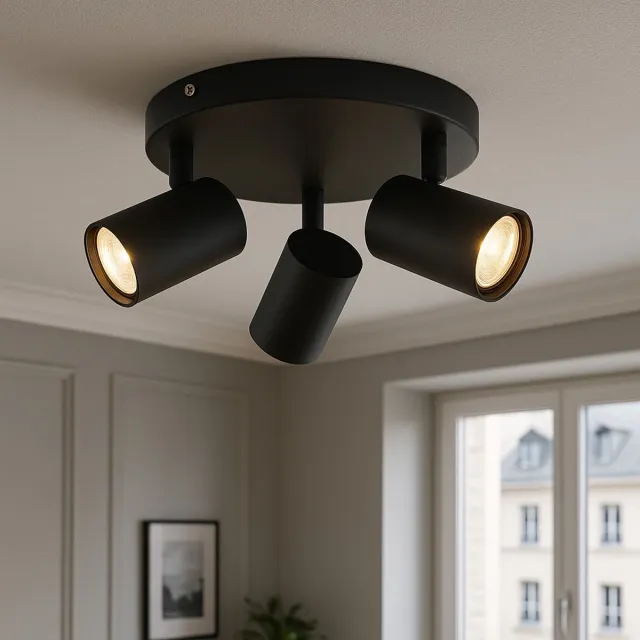 Olucia ELENA - Plafondlamp - Zwart - 3L - Vorm: Rond