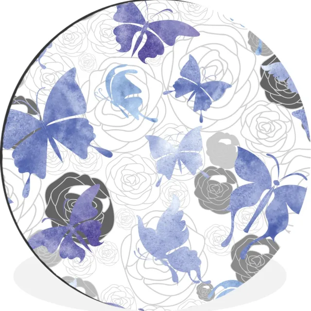 WallCircle Wandcirkel - Muurcirkel - Vlinder - Waterverf - Blauw - Aluminium - Dibond - 60x60 cm - Binnen en Buiten Vlinders - Kinderen
