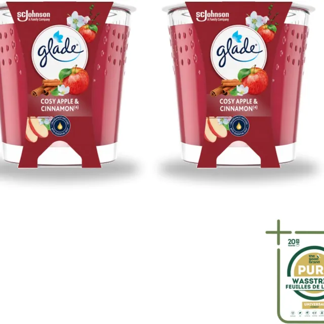 Glade 2 x Glade - Geurkaars Cosy Appel Kaneel - 100% Raapzaadwas & Vegan - 112 g - Wasstrips - Geurkaars - Vegan - Raapzaadwas - Appel Kaneel - Geur rood