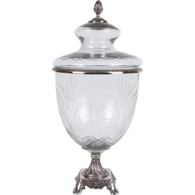 Baroque Vaas - Vaas met deksel glas/ alu Ø24 cm - 51x24x24 - Aluminium+glass Silver