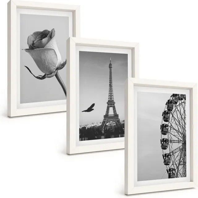 TULUP 3-Delige Schilderij Set - Roze Eiffeltoren en reuzenrad in zwart-wit - 20x30 - Muurdecoratie - Decoratieve Schilderijen - Wohnzimmer Witte lijst