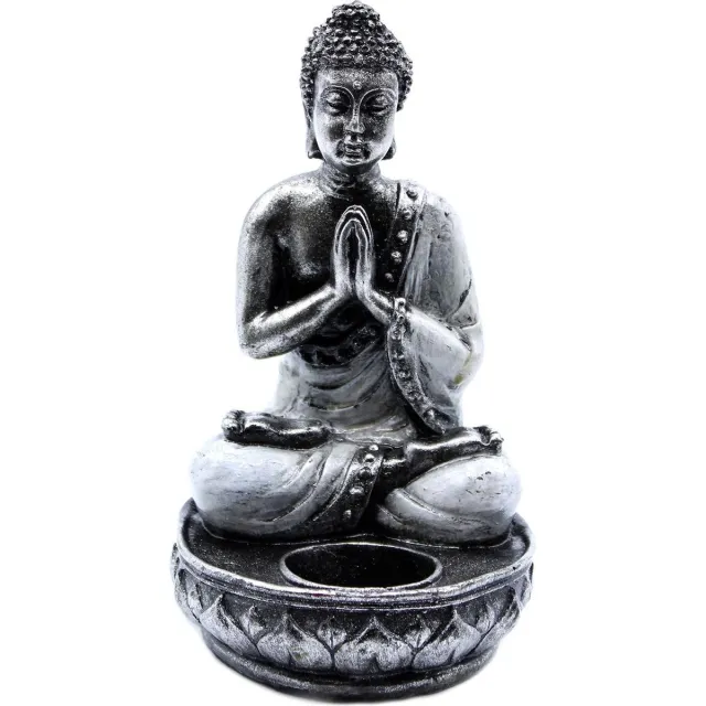 Ancient Wisdom Boeddha Kandelaar - Wit - Handgeschilderd - 17x9x9cm