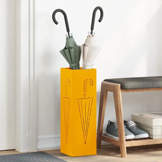 vidaXL Regen paraplu standaard Mosterdgeel 15,5 x 15,5 x 49 cm Staal